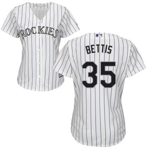 Rockies #35 Chad Bettis White Strip Home Women's Stitched MLB Jersey - Click Image to Close